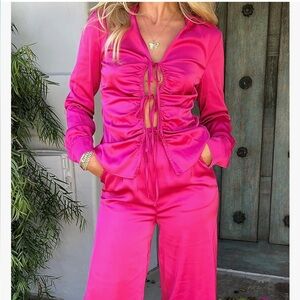 The Drop Hot Pink Tie-Front Blouse NWT